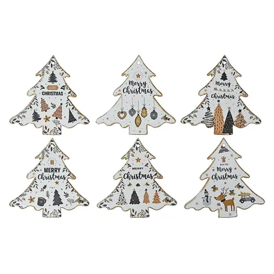 Christmas Ceramic Tree Shape Trivet Merry Christmas - Set Of 6