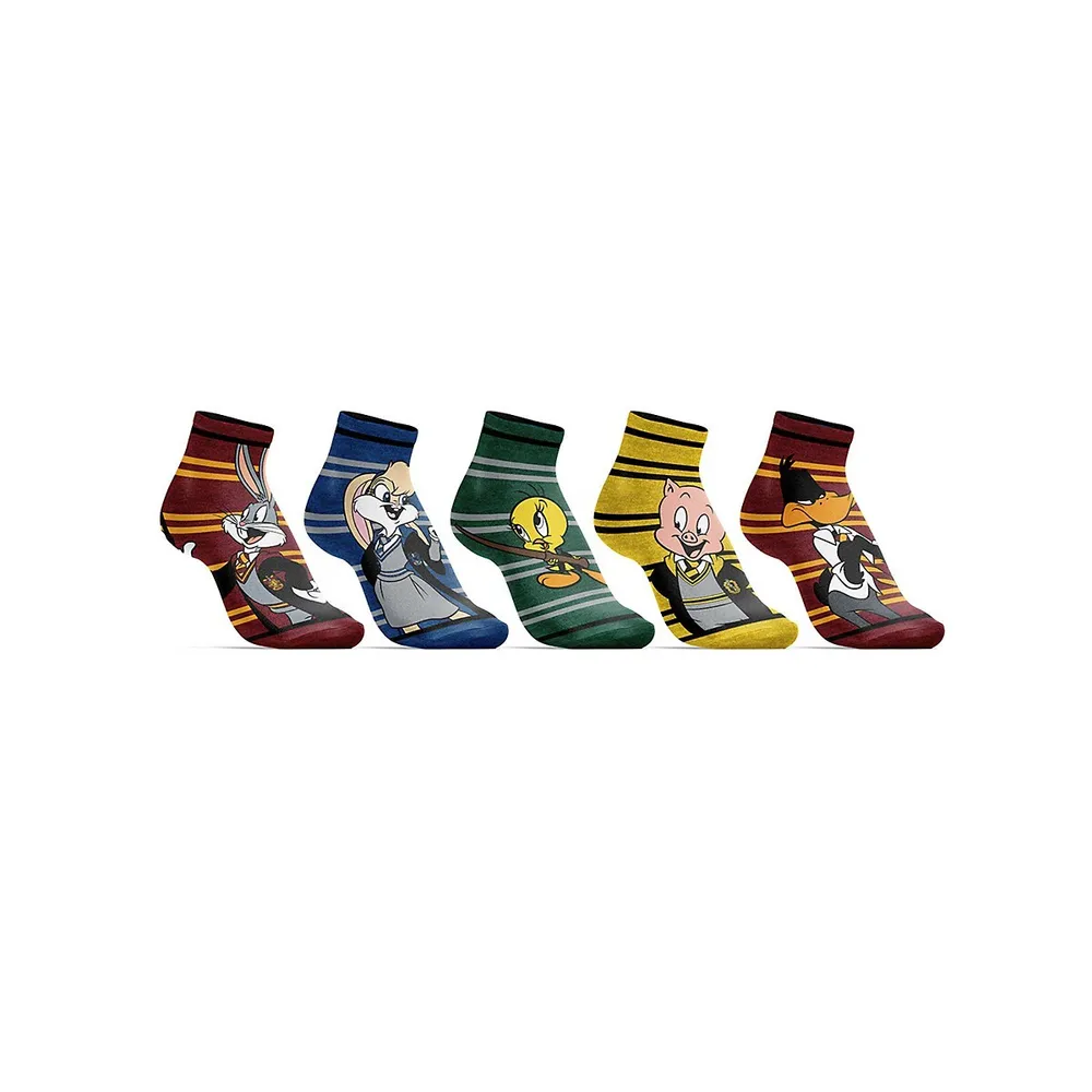 Bioworld Warner Bros. 100 Looney Tunes X Harry Potter Characters 5 Pack  Womens Juniors Ankle Socks