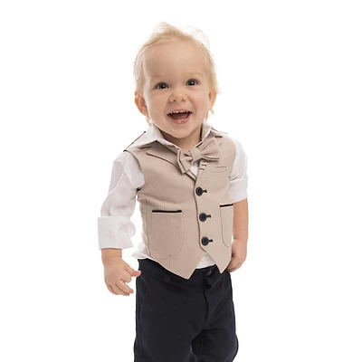 Texas Cowboy Formal Boys Suit - Exclusive Vest Set With Cotton Shirt, Skinny Navy Pants, And Bowtie