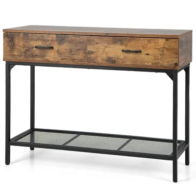 Console Table Industrial Large Drawers Storage Shelf Narrow Entryway Hallway