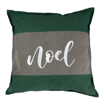 18" Green And Brown Suede "noel" Christmas Square Throw Pillow