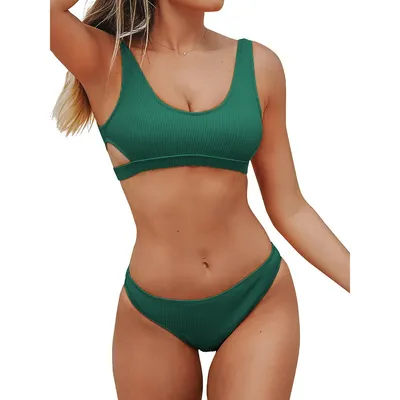 Women's Ribbed Cutout Bikini Swimsuit Set