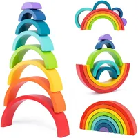 Wooden Rainbow Stacking Toy - 8pcs Nesting Blocks Game, Ages 18m+