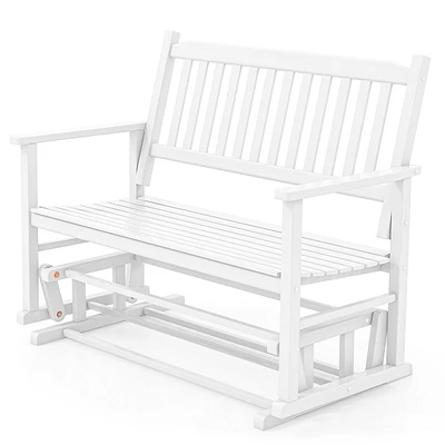 Patio Glider Loveseat Chair Swing Rocking Bench With Slatted Seat & Curved Backrest