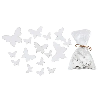 16pc Assorted Size Wood Ornaments Butterfly White - Set Of 2