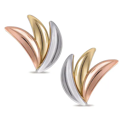 14kt Feather Tri-color Stud Earrings