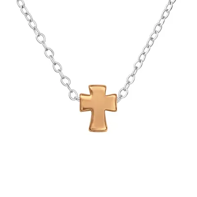 Sterling Silver Dainty Rose Gold Cross Pendant Necklace