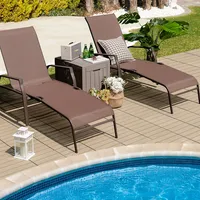 2pcs Patio Folding Chaise Lounge Chair Recliner Back Adjustable Stack