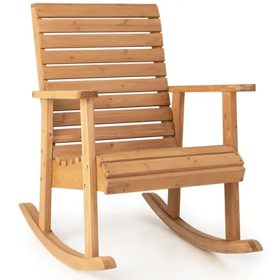 Patio Wooden Rocking Chair High Back Fir Wood Armchair Natural Garden Yard