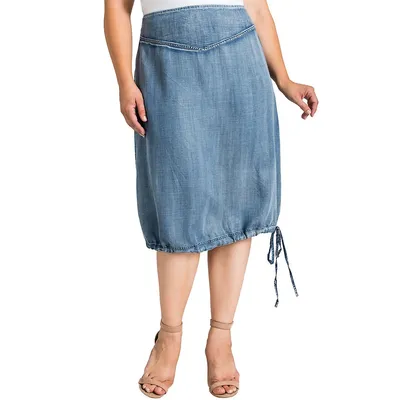 Plus Modern Women's Denim Tencel Adjustable Hem Skirt