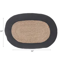Oval Braided Jute Mat With Black Cotton Border 24 X 36