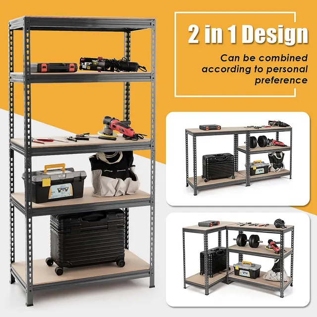 Costway 5-Tier Metal Storage Shelves 60'' Garage Rack W/Adjustable Shelves  Gray