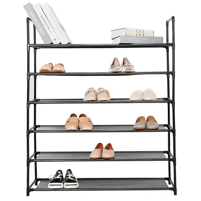 6-tier Shoe Rack 30-pairs Shoe Storage Organizer, Stackable Entry Durable Waterproof Shoe Shelf, Black