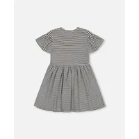 Organic Cotton Dress With Flounce Sleeves Stripe Black And White