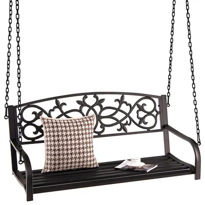2-person Metal Outdoor Porch Swing Hanging Patio Bench 485 Lbs Capacity Blackbrown