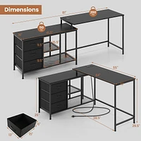 L-shaped Computer Desk With Power Outlet, Drawers, Metal Mesh Shelves