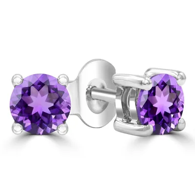 0.63 Ct Round Purple Amethyst Solitaire Earrings 14k White Gold
