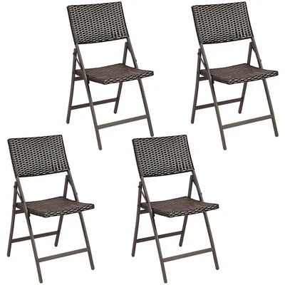 Set Of Patio Rattan Folding Dining Chairs Portable Garden Yard Brown