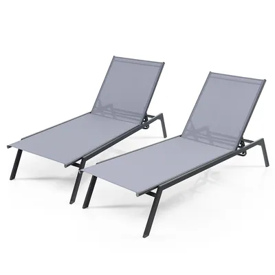 Patio Lounge Chair Chaise Recliner 6-position Adjustable Back Garden Poolside
