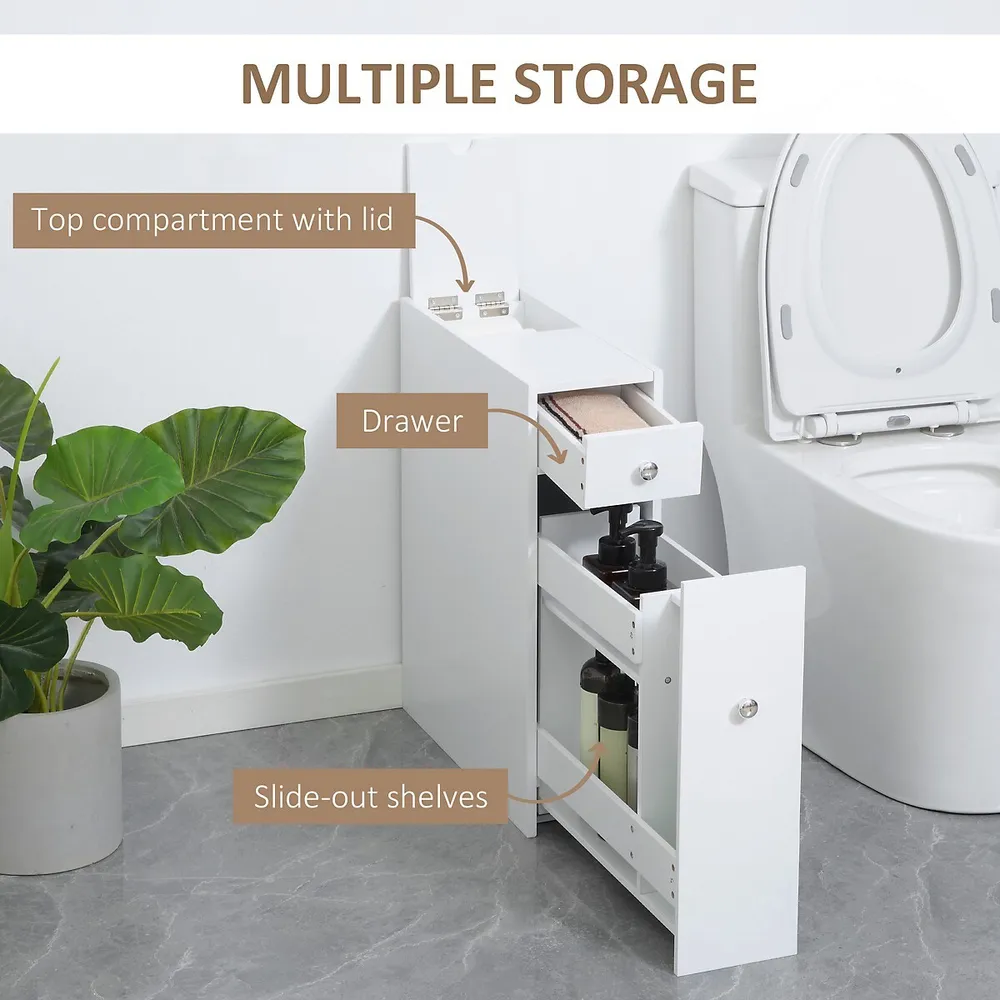 Costway Movable Bathroom Storage Cabinet Narrow Toilet Side Paper Holder w/ 2 Drawers