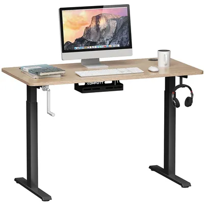 48" Sit Stand Desk Adjustable Standing Workstation W/crank Handle Whiteblackgrey