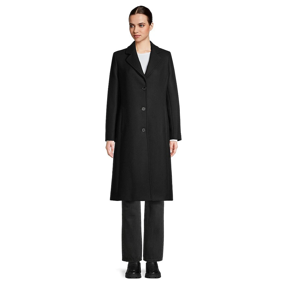 Notch-Collar Wool-Blend Long Coat