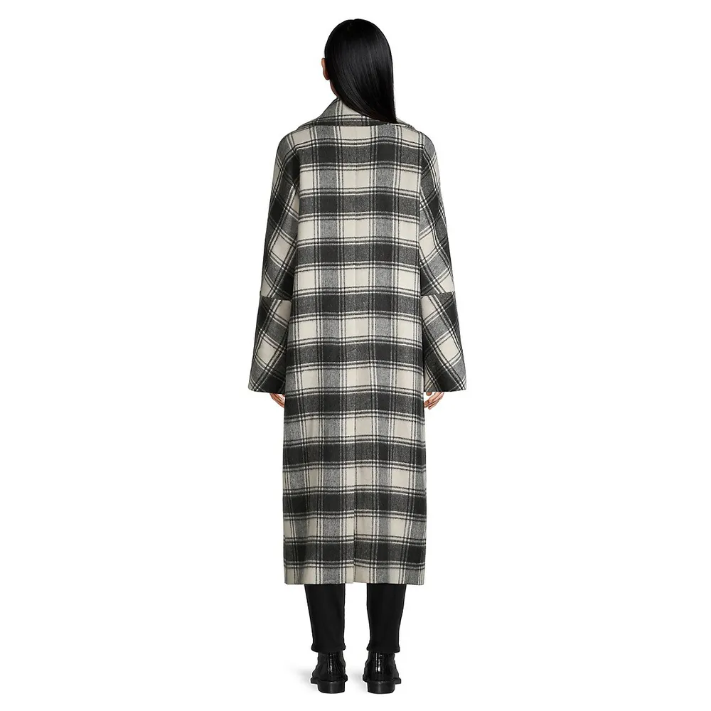 Check Wool-Blend Oversized Double-Breated Coat