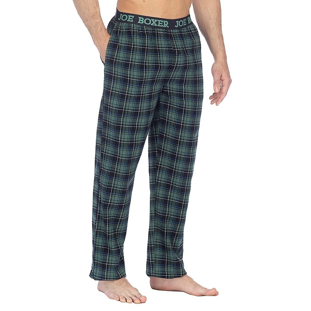 Classic-Fit Logo-Waistband Plaid Flannel Pants