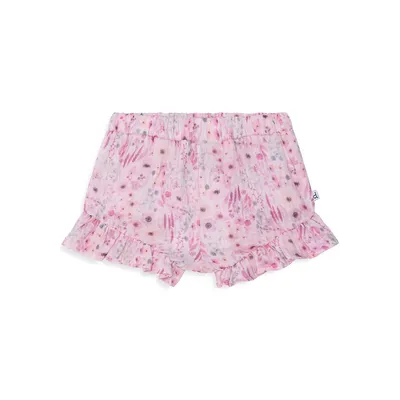 Little Girl's Like A Summer Rose Printed Shorts With Frill