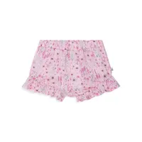 Little Girl's Like A Summer Rose Printed Shorts With Frill