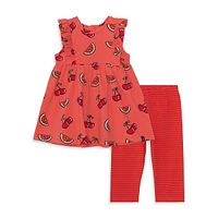 Little Girl's 2-Piece Print Tunic Dress & Capri Set