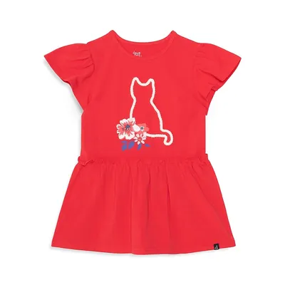 Little Girl's Floral Cat-Graphic Tunic Top