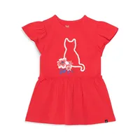 Little Girl's Floral Cat-Graphic Tunic Top