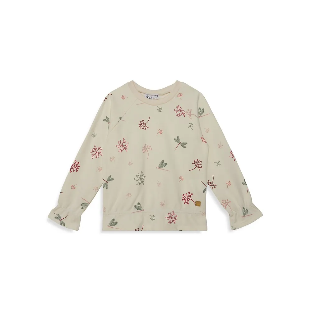 Printed Short-Sleeve Pointelle Top for Girls