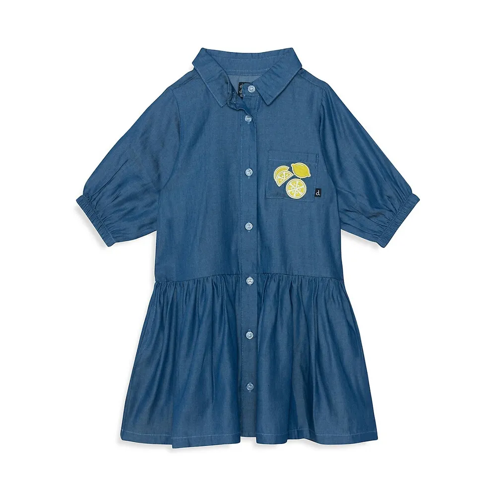 Little Girl's Fresh & Fruity Three-Quarter Sleeve Dress With Pocket
