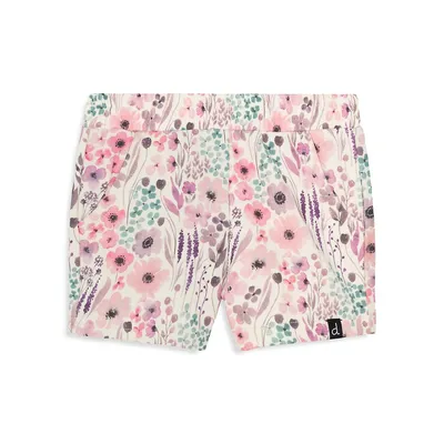 Little Girl's Sweet Spring Printed Shorts With Pocket