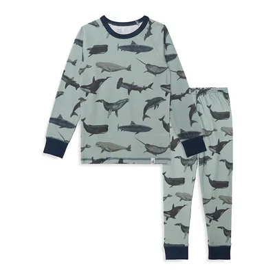 Little Boy's Sleep On It 2-Piece Organic Cotton Sharks & Whales Pyjama Set