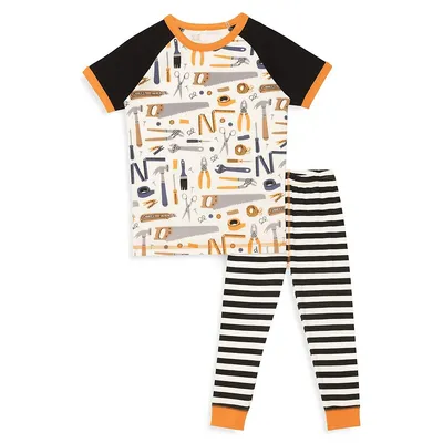 Pyjama en coton biologique à motif d'outils et de rayures Sleep On It pour petit garçon, deux pièces