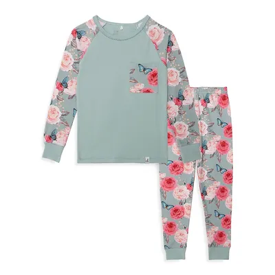 Little Girl's Sleep On It 2-Piece Organic Cotton Roses & Butterflies Pyjama Set
