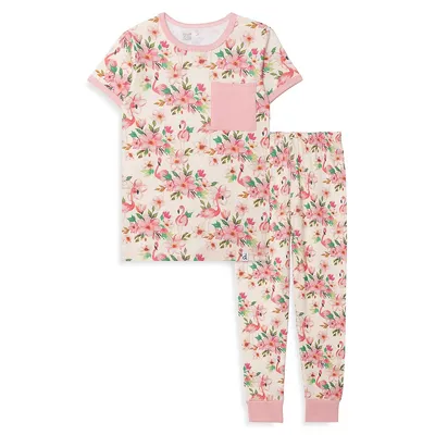 Pyjama en coton biologique à motif de flamants roses Sleep On It pour fillette, deux pièces