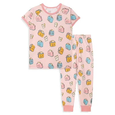 Pyjama en coton biologique à motif de grille-pain Sleep On It pour fillette, deux pièces