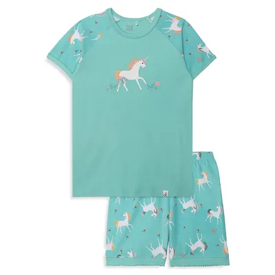Pyjama en coton biologique à motif de licorne Sleep On It pour fillette, deux pièces