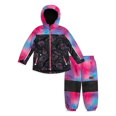 Girl's 2-Piece Printed Rain Jacket & Pants Set