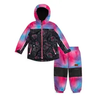 Girl's 2-Piece Printed Rain Jacket & Pants Set