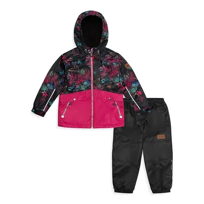 Girl's 2-Piece Butterfly Floral-Print Waterproof Jacket & Pants Set
