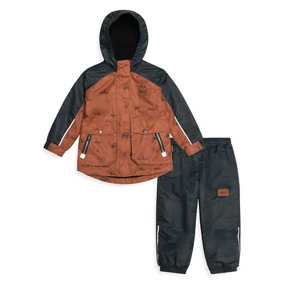 Little Boy's 2-Piece Woodland-Print Waterproof Jacket & Pants Set