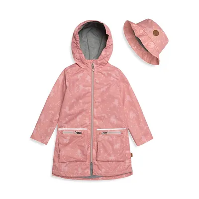 Little Girl's Spring Breeze 2-Piece Unicorn-Print Raincoat & Hat Set