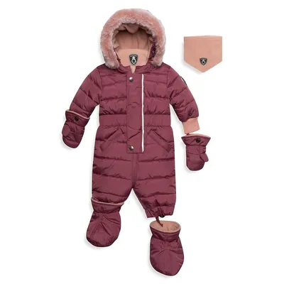 Baby Girl's One-Piece Snowsuit and Neck Warmer Set