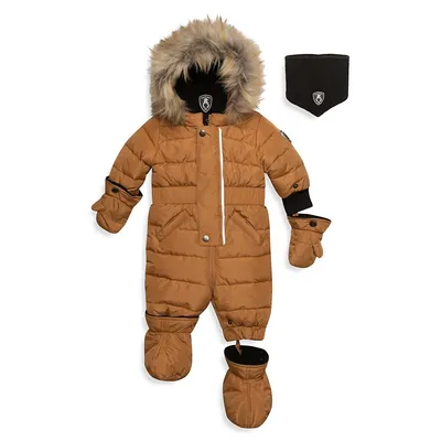Baby's One-Piece Quilted Snowsuit and Neck Warmer Set