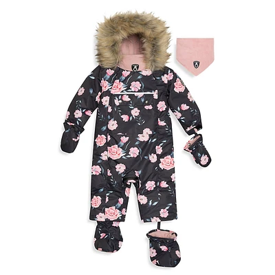 Ensemble d'habit de neige et chauffe-cou à motif en similifourrure pour bébé fille, deux pièces